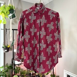 Krazy Kat Paisley Button Down Shirt Vintage Style Long Sleeve Mens Small